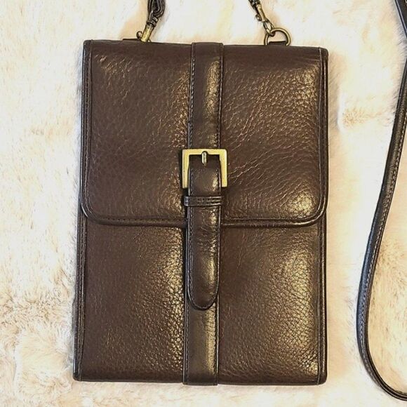Vintage Eddie Bauer Leather Crossbody Bag Goldtone - Picture 1 of 7